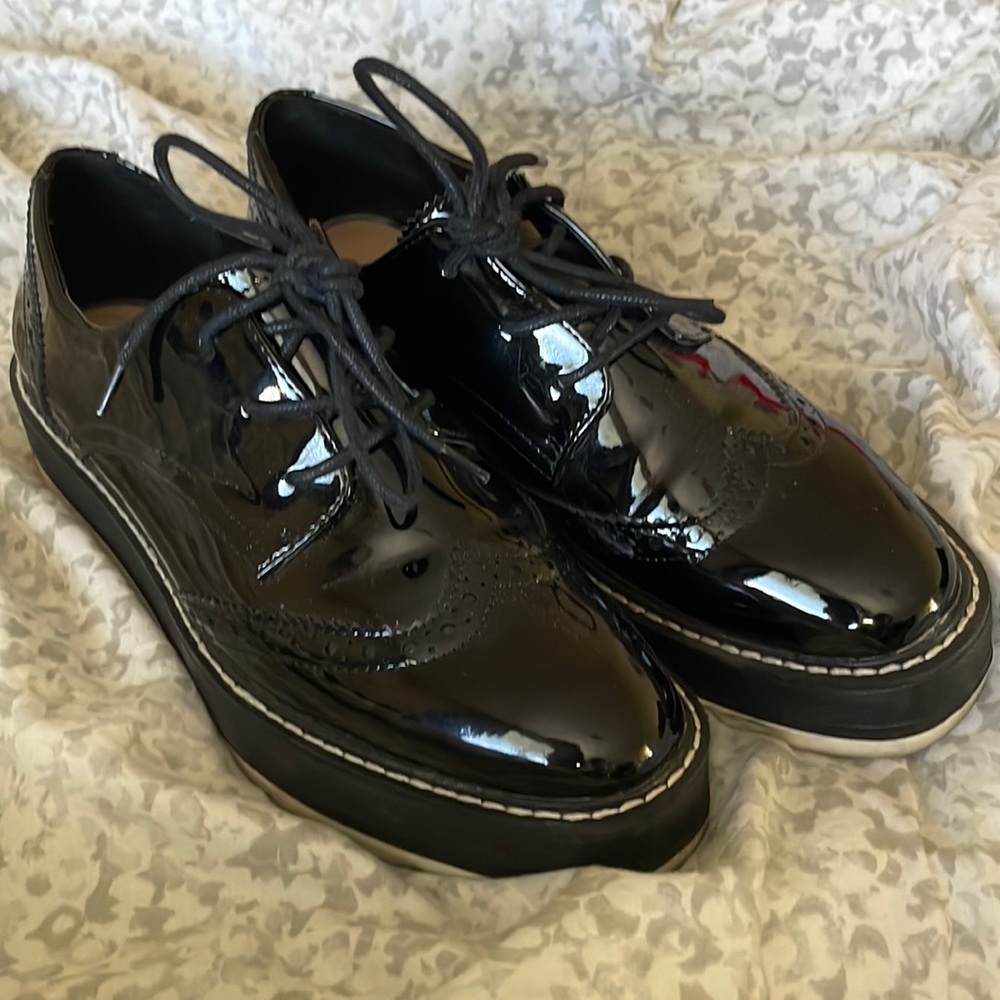 Zara platform patent faux leather oxfords